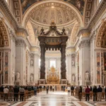 Interno della Basilica di San Pietro con cupola e baldacchino di Bernini